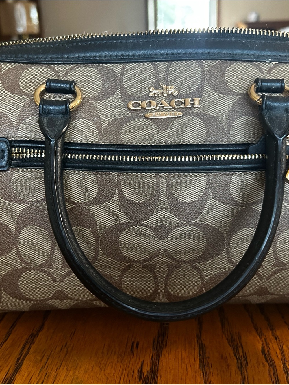 Coach Signature Canvas Satchel in Brown with Black Trim